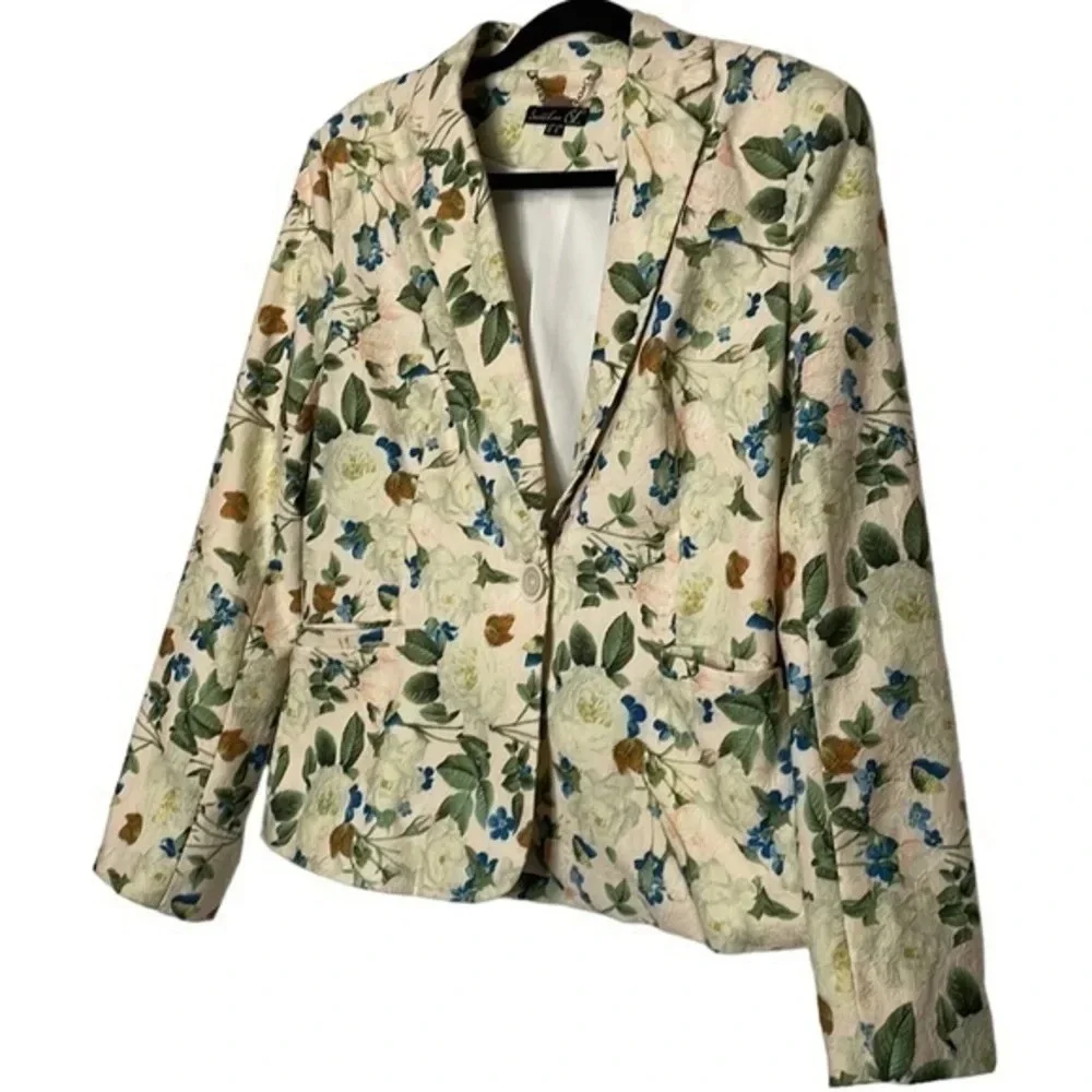 Smashed Lemon Floral/Butterfly Women's Cute Cottage Spring Blazer Size 10‎
